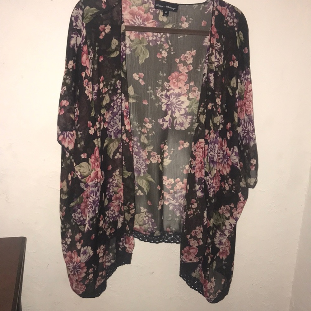 Black sheer kimono with flowers